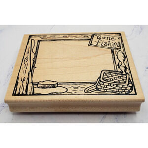Great Impressions Gone Fishing Pole Fish Frame Rubber Stamp